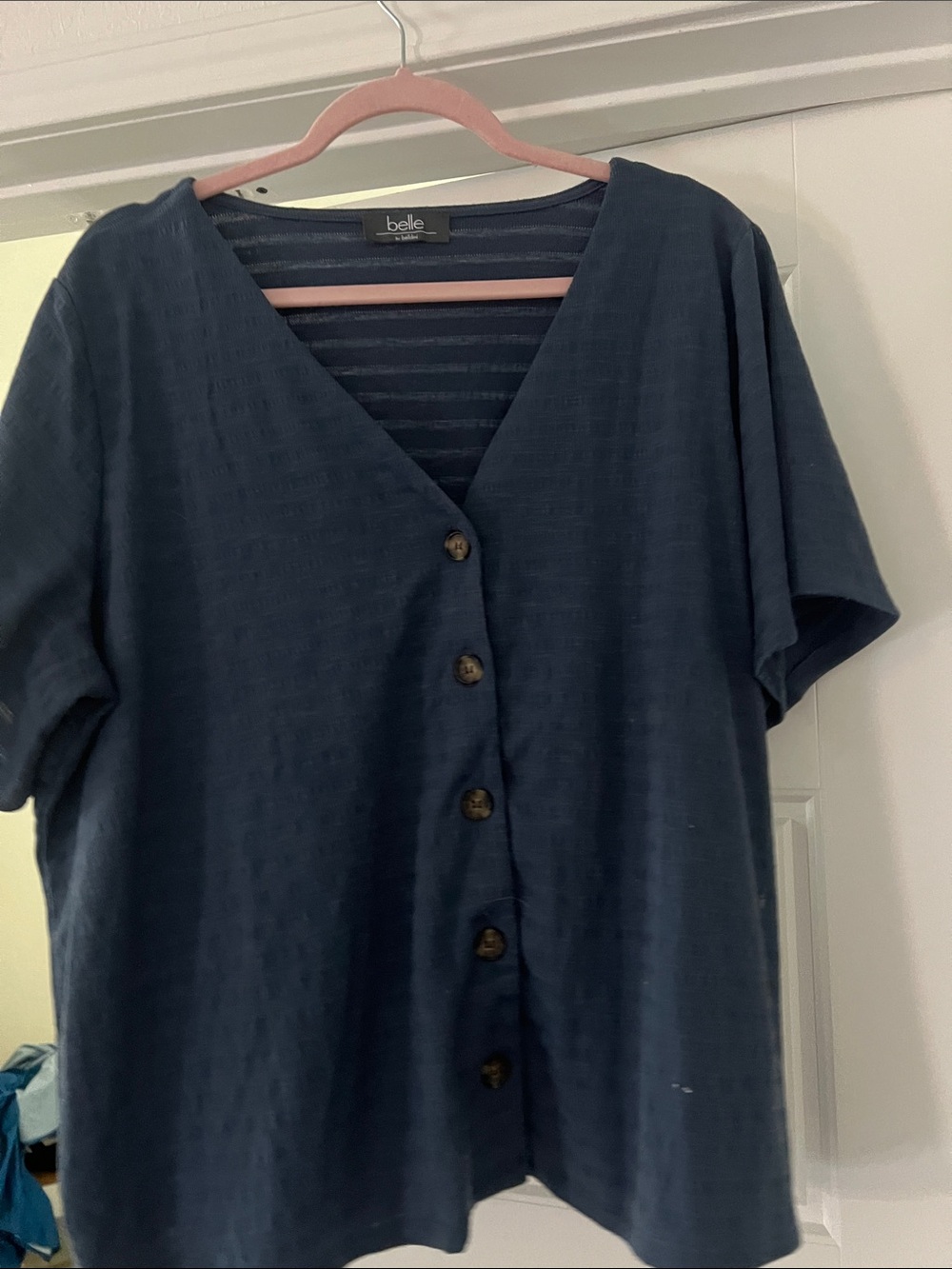 Belle Navy Button-Front V-Neck Top